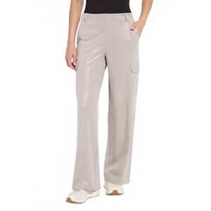 NEW LYSSE women's callie patent foil vegan suede cargo pant in liquid soft taupe